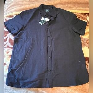 Perry Ellis | Men’s Linen Blend Navy Blue Front Open Shirt; Size XL (tall) NWT